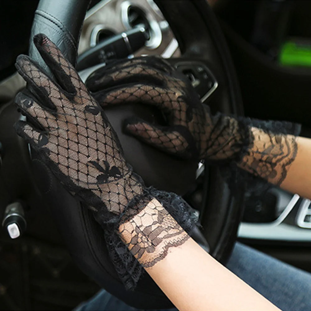 

Summer Fishnet Full Finger Lace Bow Driving Sunscreen Bridal Gloves Lace Gloves Mesh Gloves Tulle Mittens