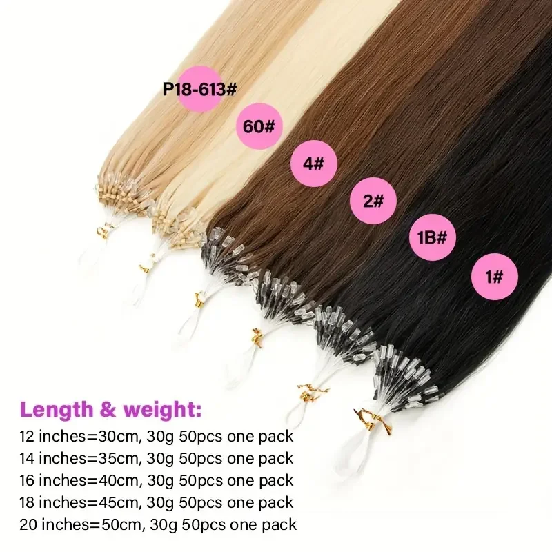 Human Hair Extension Straight Micro Loop Fishing Line Hair Extension 50pcs 0.6g/strand Micro Beads Fashion Human for Women