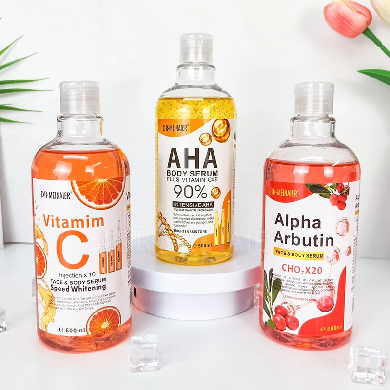500ml AHA Hyaluronic Vitamin C Arbutin Face Body Serum Dark Spots Corrector Whitening Moisturizing Shrink Pores Repair Skin Care 4