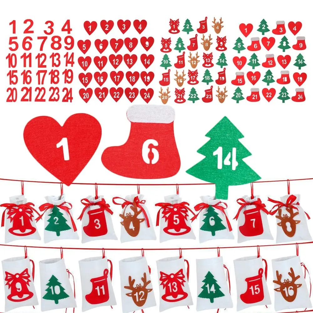 Merry Christmas Advent Calendar 24 Number Felt Countdown Calendar Sticker Xmas Decor DIY Gift Packing Label Supplies