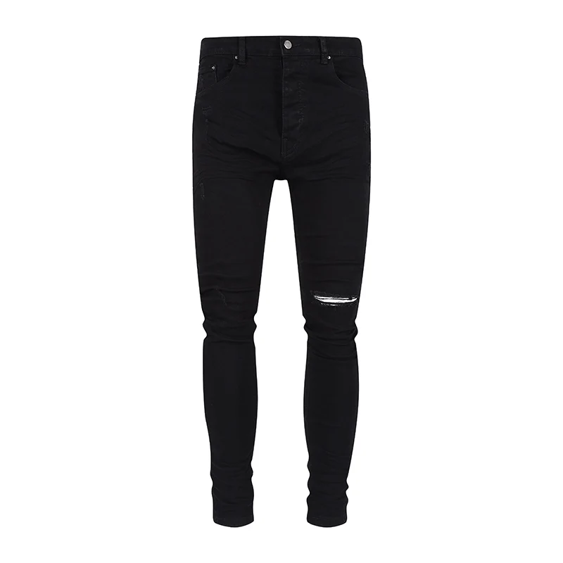 

High Street Fashion Men Jeans Black Stretch Ripped Jeans Men Punk Skinny Trousers Embroidery Designer Hip Hop Brand Pants Hombre