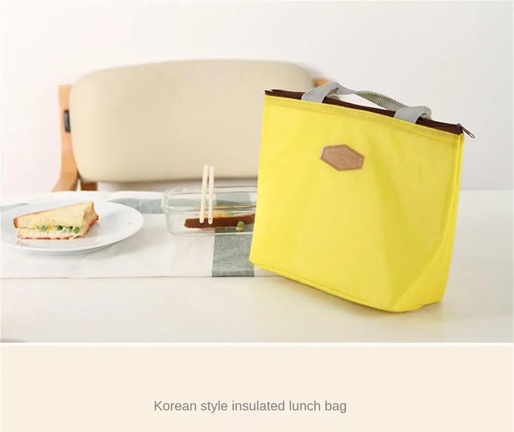 Description Picture 2 of itemLunch Box Camping Picnic Bag Lunch Bag Solid Color Portable Insulated Refrigerated Bag Cold Food Cooler Thermal Bag Handbag Hot
