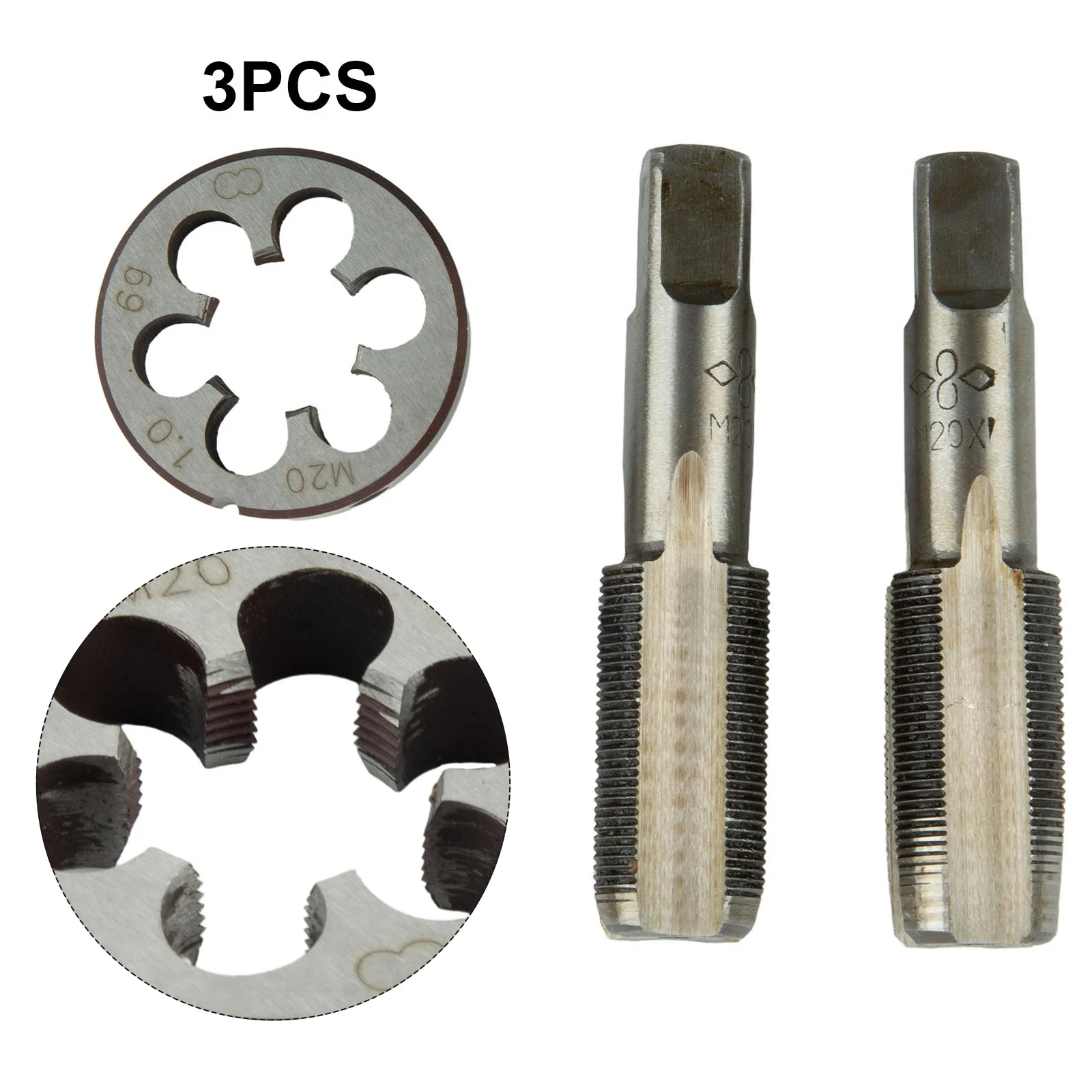M20 x 1mm HSS 테이퍼 탭 및 다이 메트릭 나사 세트 오른손 절삭 공구 3..
