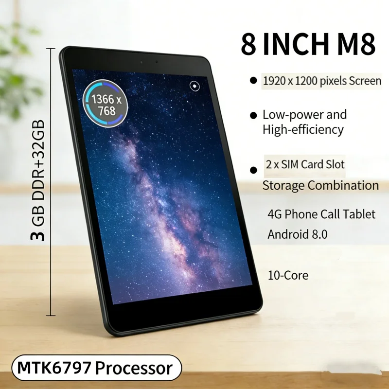 8인치 M8 RAM 3GB+ROM 32GB EMMC 3G 안드로이드 8.0 태블릿 PC 1920 x 1200 픽셀 MTK6797-10코어 1.6GHz 3G/4G 통화 지원