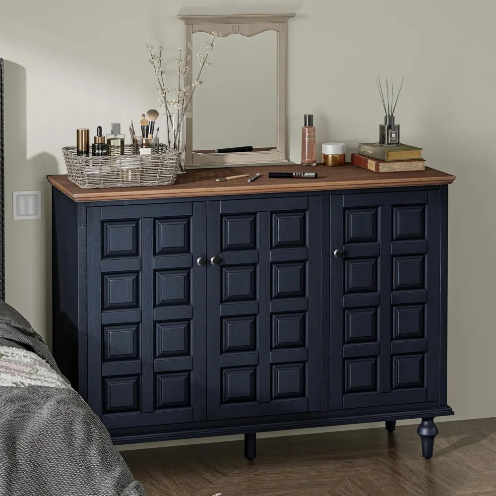 Retro Plaid 3-Door Storage Cabinet 5