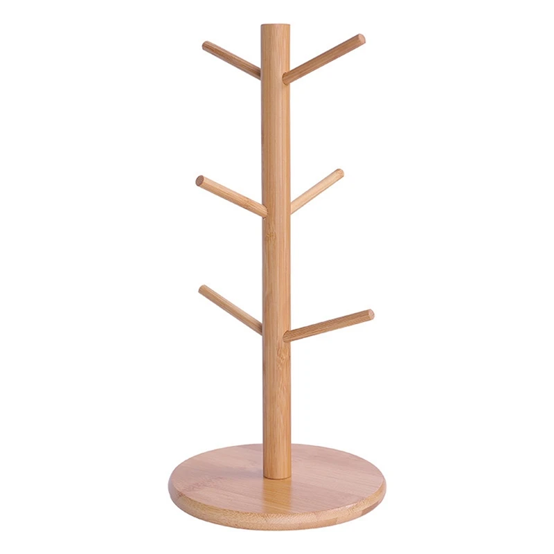 Tree Shape Wood Coffee Tea Cup Rack Storage Holder Stand Home Kitchen Mug Hanging Display Drinkware Shelf With 6 Hooks 5