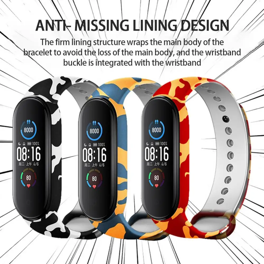 Mi Band 4 5 6 용 실리콘 팔찌 TPU 스트랩, 위장 스트랩 교체 손목 밴드, Mi Band 스포츠 방수 시계 밴드