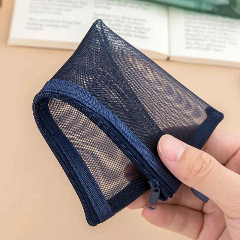 무작위 색상의 메쉬형 필통 5종 세트, 휴대용 및 내구성이 뛰어난 나일론 메쉬 메이크업 브러쉬 보관 가방, 투명하고 눈에 잘 띄는, 학교, 사무실 및 여행 필수품에 적합, 눈썹 연필 및 메이크업 브러쉬에 적합