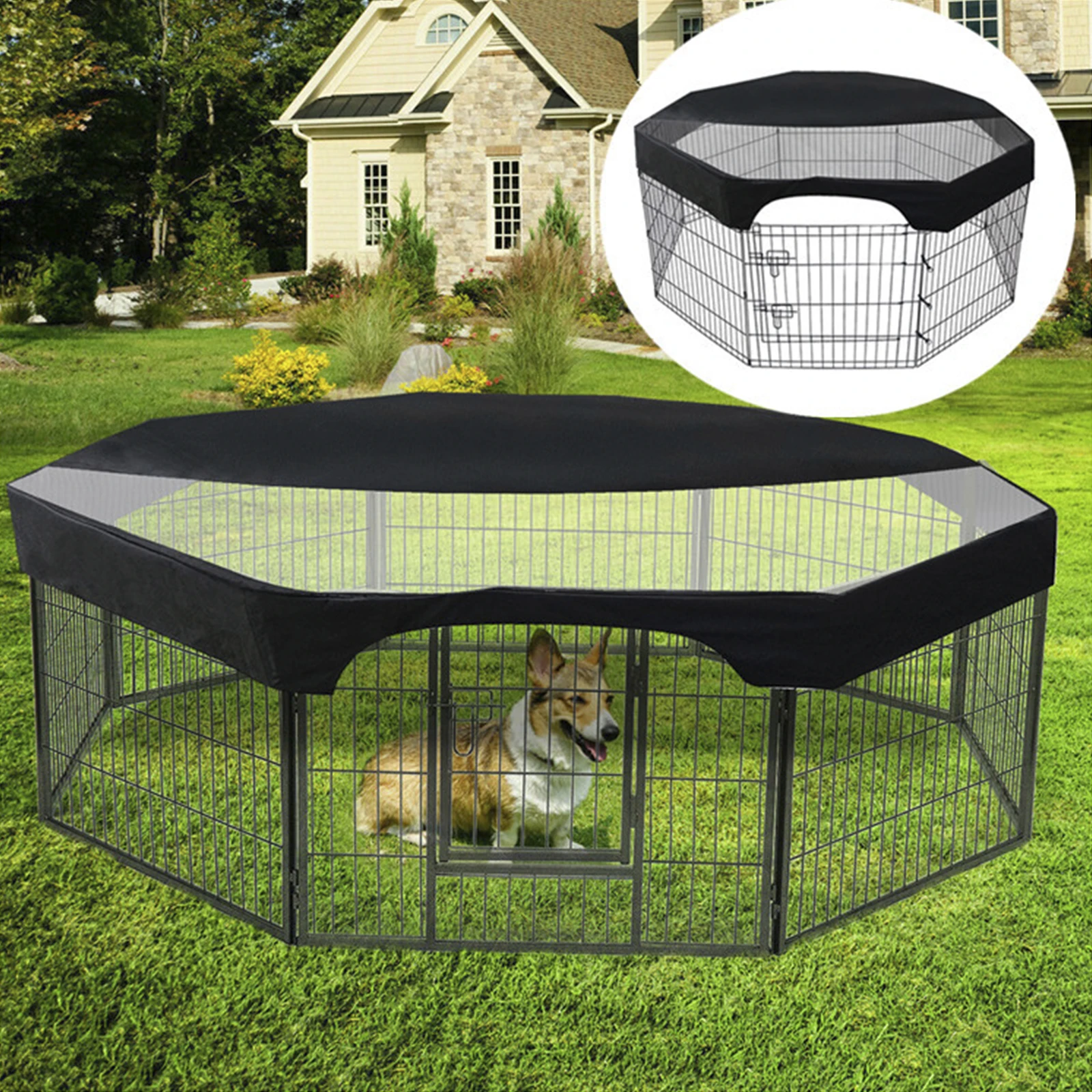 Dog Cage Top Cover 24 Inch Heavy Duty Dog Cage Protective Cover Waterproof Sunproof Pet Kennel Top Breathable Mesh