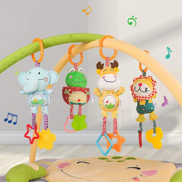 4 Pack Baby Handbells Rattles Soft Plush Development Toys Pram Crib Attachments Hanging Stroller Car Seats for Newborn Infant 4