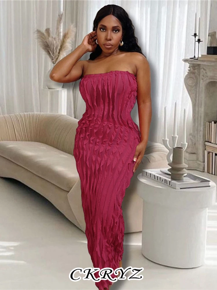 

Ckryz-Women's Ruffle Sleeveless Backless Tube Bodycon Maxi Dresses, Y2K, Birthday Party, Clubwear, Summer, New Fashion