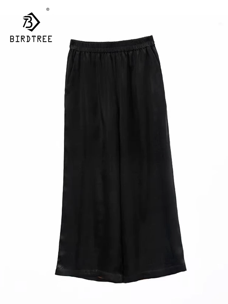 

Birdtree Real Silk XiangYunSha Soft Satin Long Pants Women Elastic Waist Wide Casual Leg Pants 2024 Spring Summer New B3D986QC