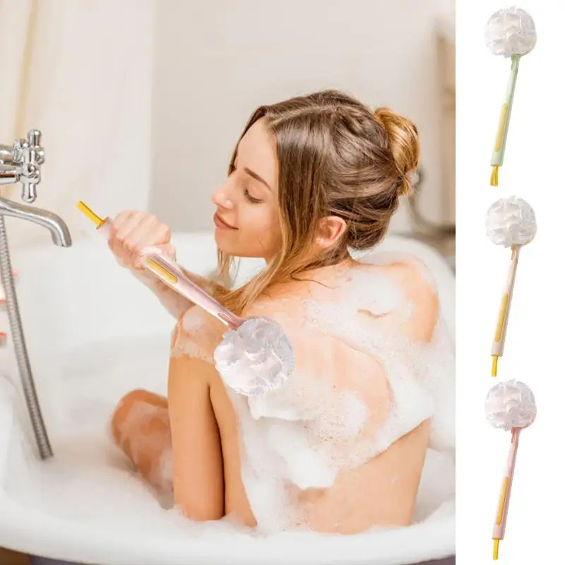 

Long Handled Bath Brush Skin Friendly Soft Non Slip Shower Scrubber With Mesh Sponge Shower Brush For Body Back Legs Arms Feet