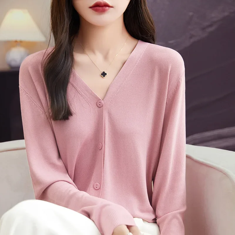 여성용 캐주얼 가디건, 루즈한 V넥 스웨터, 하이 스트레치 싱글 브레스트 가디건, 한국 패션 니트 가디건, 용수철 여름