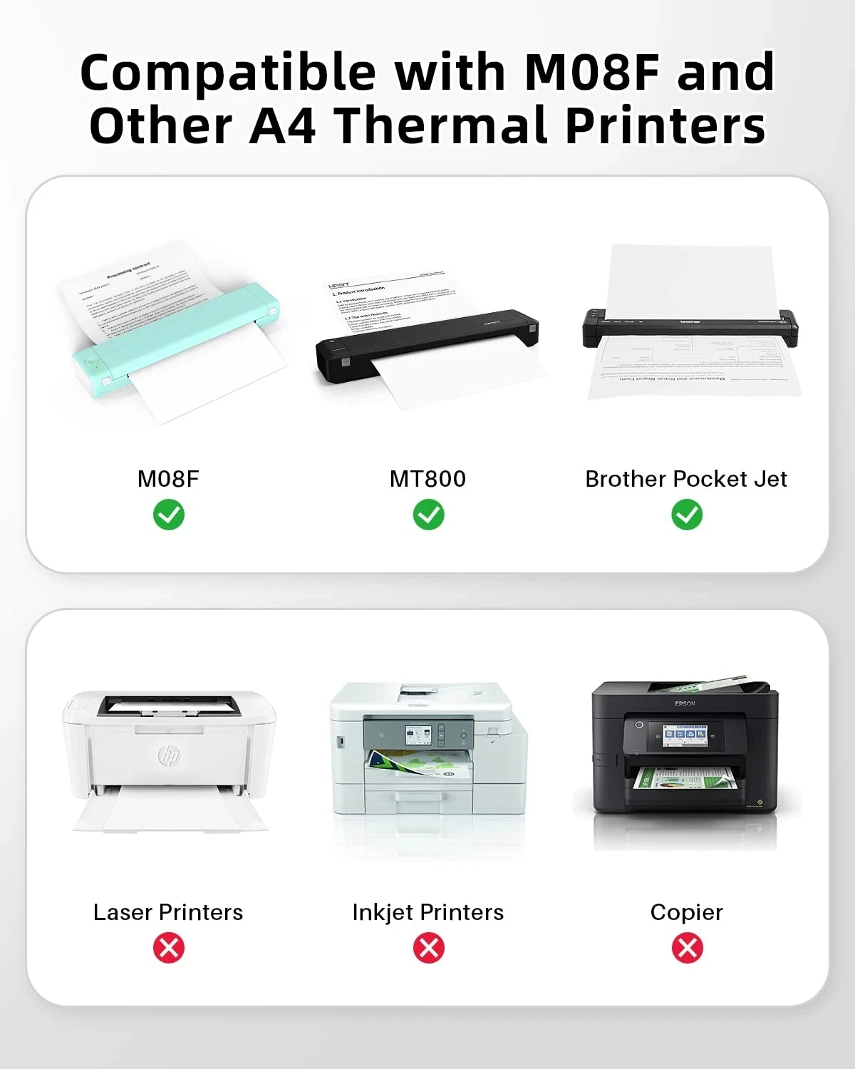 Imprimantes Portables sans Fil, Imprimante Thermique A4 Imprimante