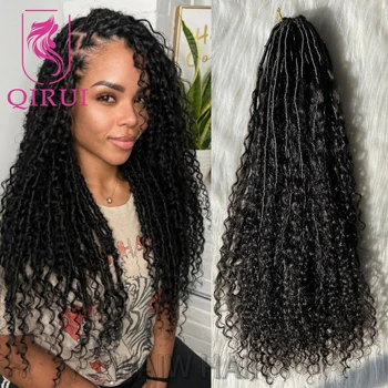 Trecce Boho Locs all'uncinetto pre-loop con riccioli di capelli umani Trecce Dea Locs Dreadlocks morbidi Capelli ricci all'uncinetto Colore naturale