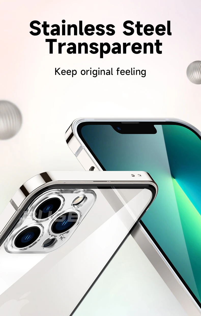 Luxury Orignal Stainless Steel Metal Bumper Transparent Case For iPhone 12 13 Pro Max 13pro Ultra Thin Shockproof Clear Cover iphone 13 case leather