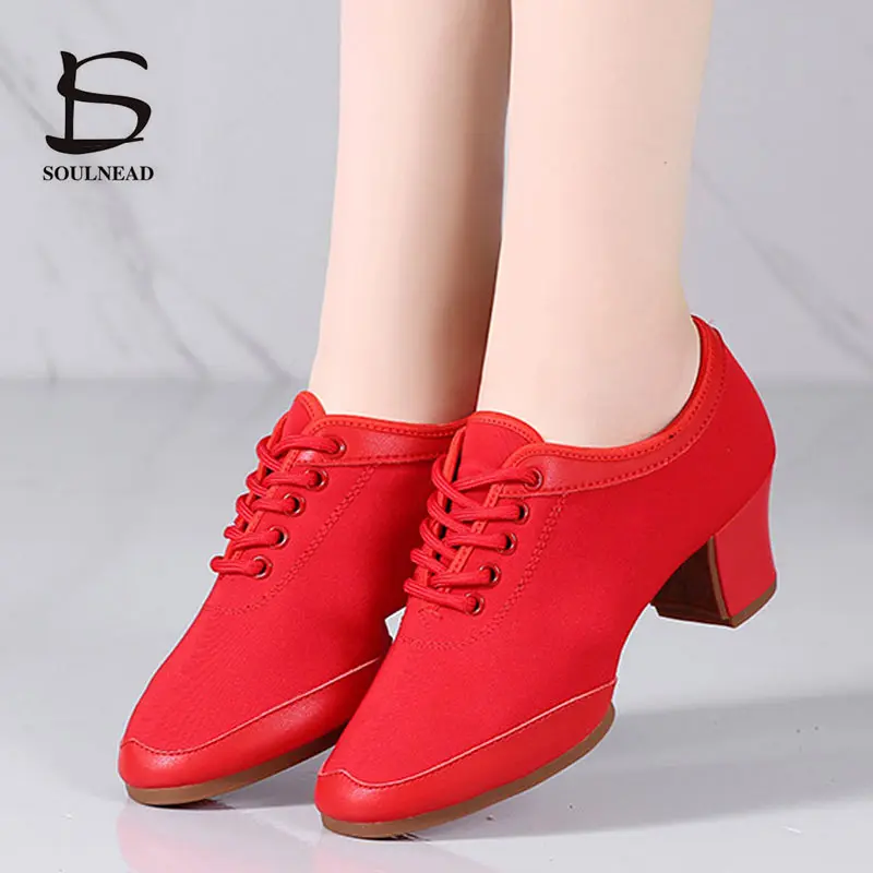 

Women's Latin Dance Shoes Salsa Jazz Shoes Red Cloth Ballroom Dancing Shoes For Ladies Female Fitness Dance Sneakers Woman Shoe
