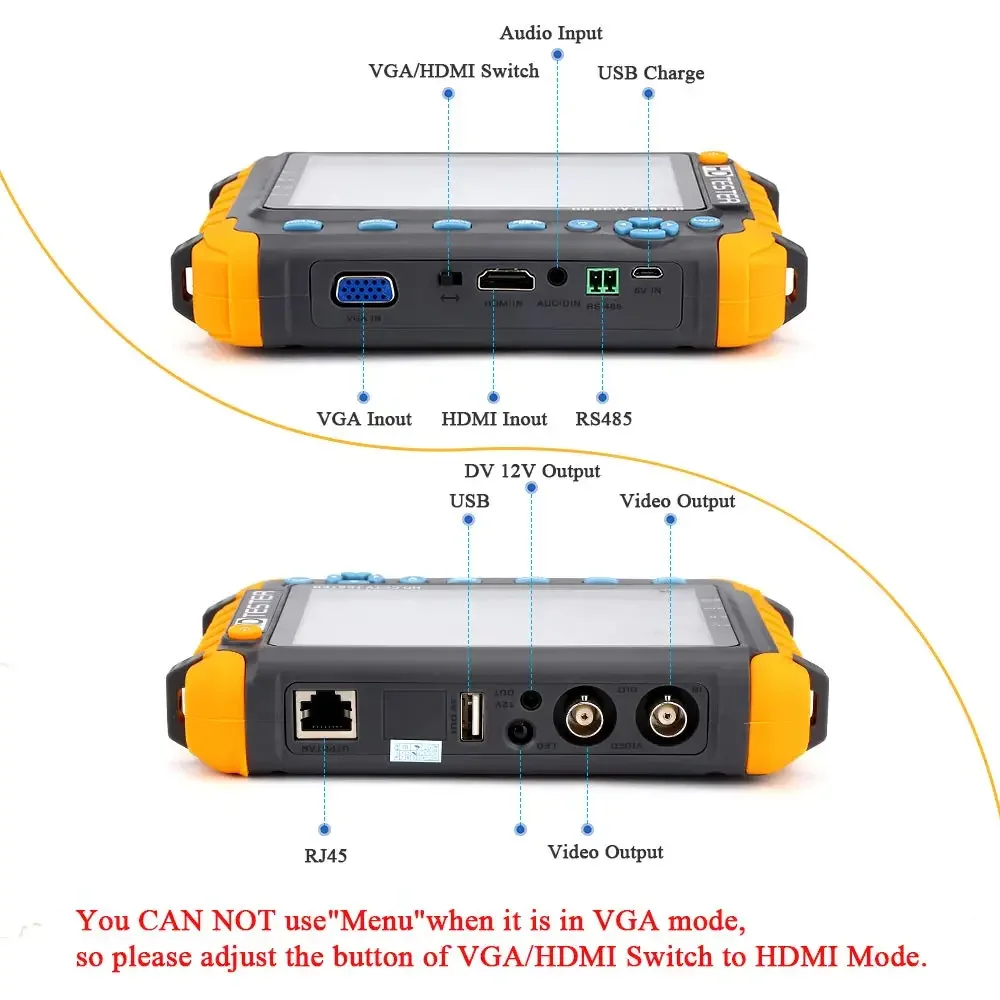 Portable CCTV Tester IV8W  8MP AHD/CVI/TVI Mini Monitor Cameras Tester HDMI VGA Input Video Cable Security Camera Tester