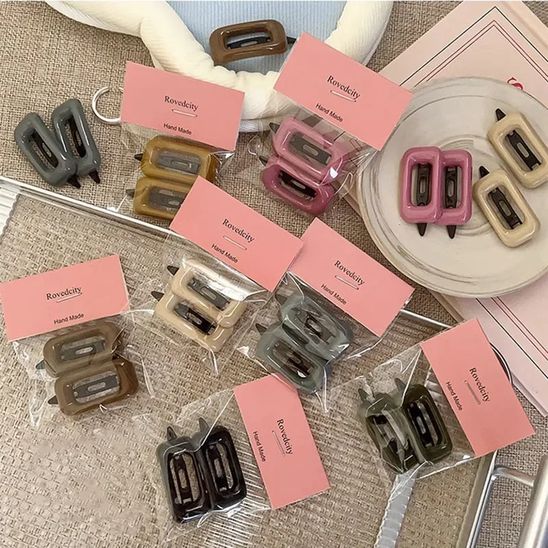 2pcs/set Girls Candy Color Hollow Square Hairpins Hair Clips Pins Side Bangs Clip Barrettes for Children Headwear Accessories
