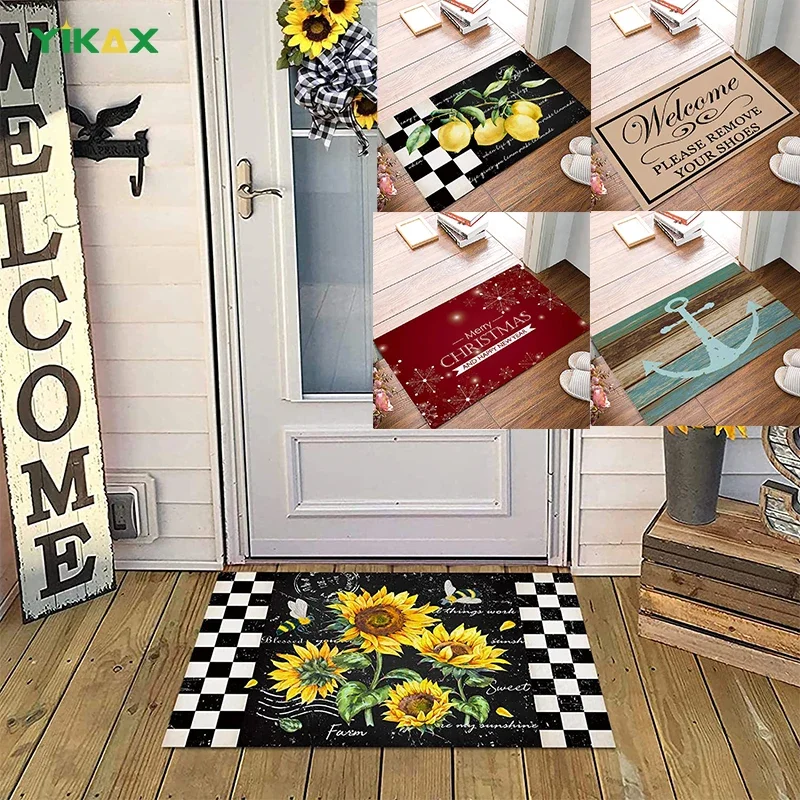 

Welcome Doormat Sunflower Entrance Door Mat Buffalo Kitchen Decor Non-Slip Carpet Rugs Decorative for Home Bathroom Bedroom