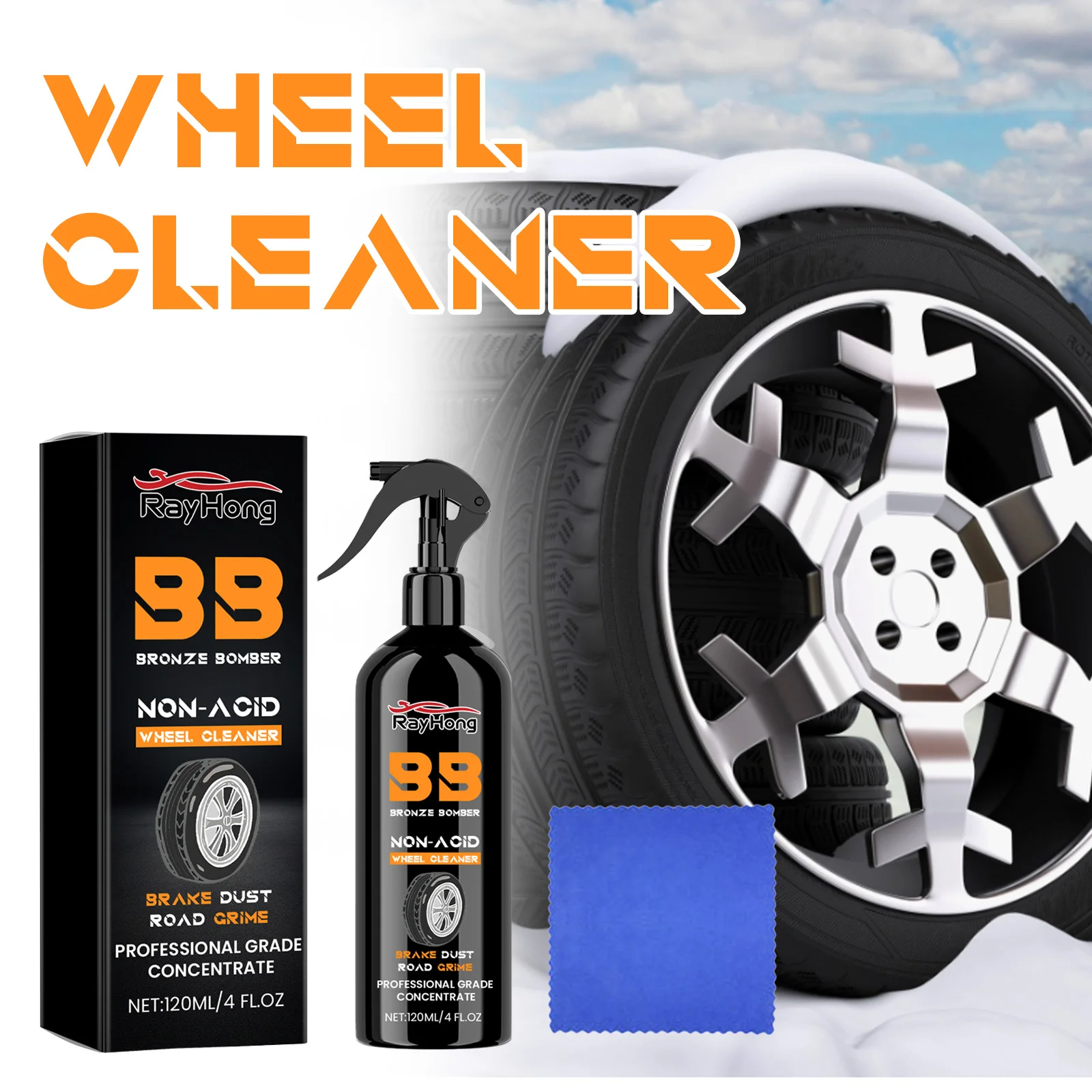 Car Wheel Cleaner Powerful Automobile Tire Rim Brake Buster Stain Remover Cleaner Spray Tyre Maintenance For MotorcycleCar 120ml tire rim cleaning tool iron remover wheel iron remover
