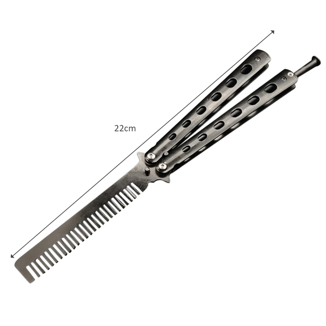 Comb Stainless Steel Practice Training Butterfly Knife Comb Beard Moustache Brushe Salon Hairdressing Styling Tool
