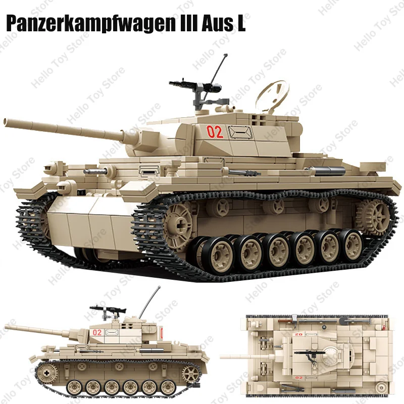 

2024 Germany Military Tank Blocks Panzerkampfwagen III Ausf L Tank Building Blocks Bricks WW2 Soldiers Dolls Model Boy Toy Gifts