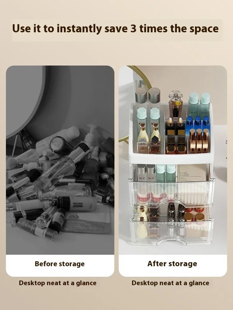 Drawer Layered Makeup Organizer Large Capacity PP Transparent Jewelry Skincare Makeup Desktop Storage Box Home Office Supplies