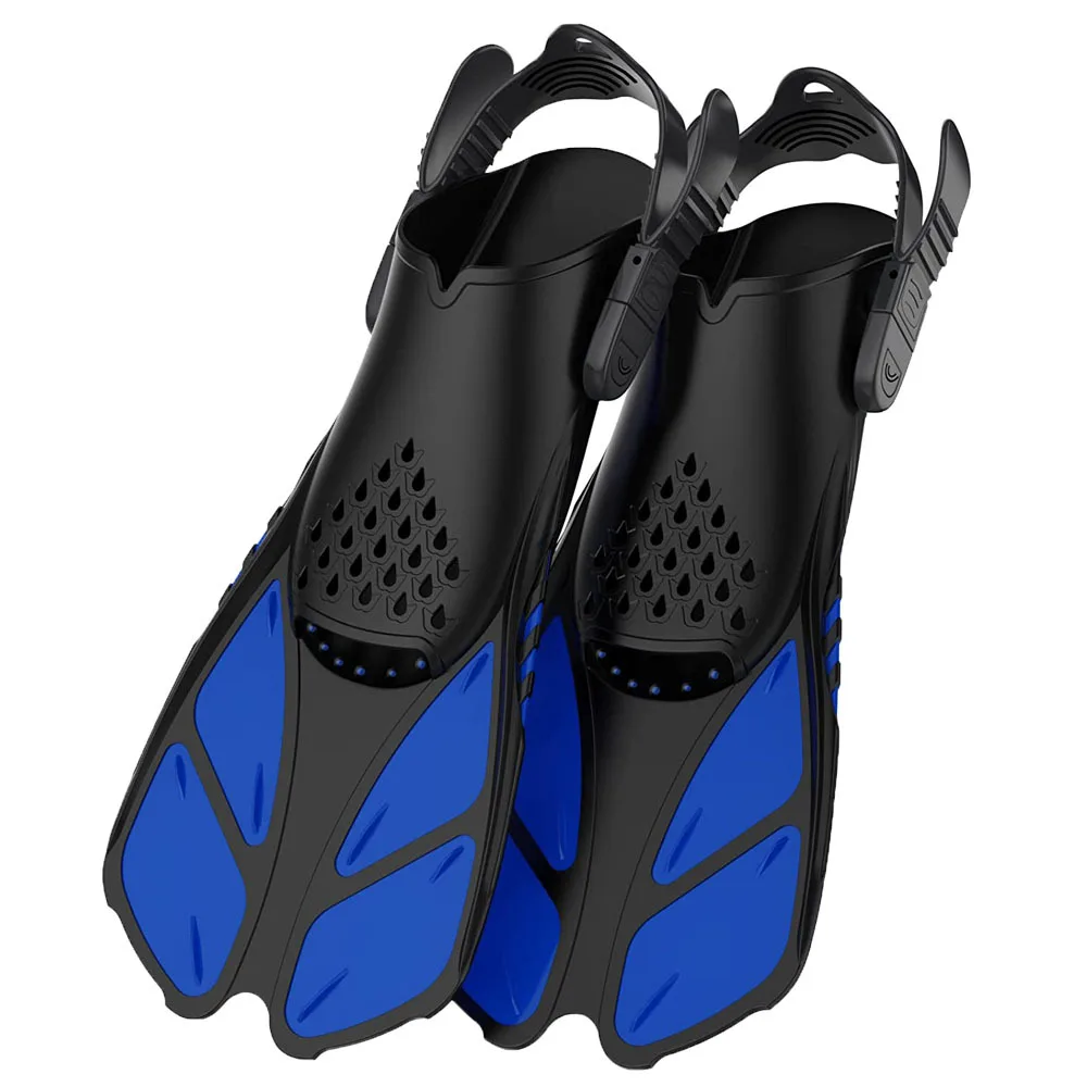 

Snorkel Fins Adjustable Buckles Swimming Flippers Short Silicone Scuba Diving Shoes Open Heel Travel Size Adult Men Womens
