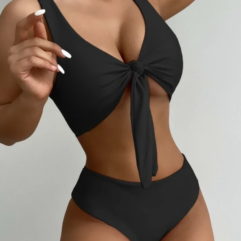 Swimsuits 2024 Woman High Waist Sexy Bikinis Set Two-piece Suit Solid Print Lace-up Swimwear Bathing Suits Summer Beach Wear