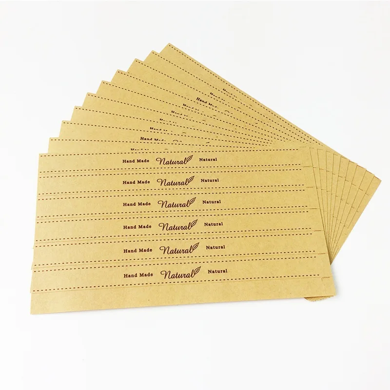 

600 Pcs/lot Classic Long Strip Handmade Natural Vintage Kraft Paper Sealing Label Sticker For Gift Cake Baking Shop DIY Food