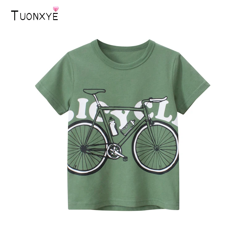 

TUONXYE Summer Boys Short Sleeve T-shirt Cute Letter Bike Pattern Knitting Breathable Casual Cotton Children's Pullover Clothes