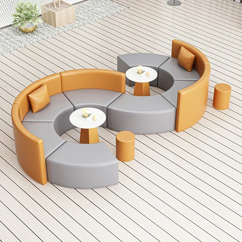 Creative rest area leisure sofa coffee table combination simple S arc leather