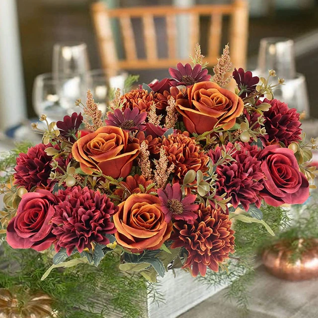 1/3pcs Artificial Fall Bouquet, Fall Fake Silk Wedding Bouquet, Home Party, Country Home Thanksgiving Table Centerpiece 2