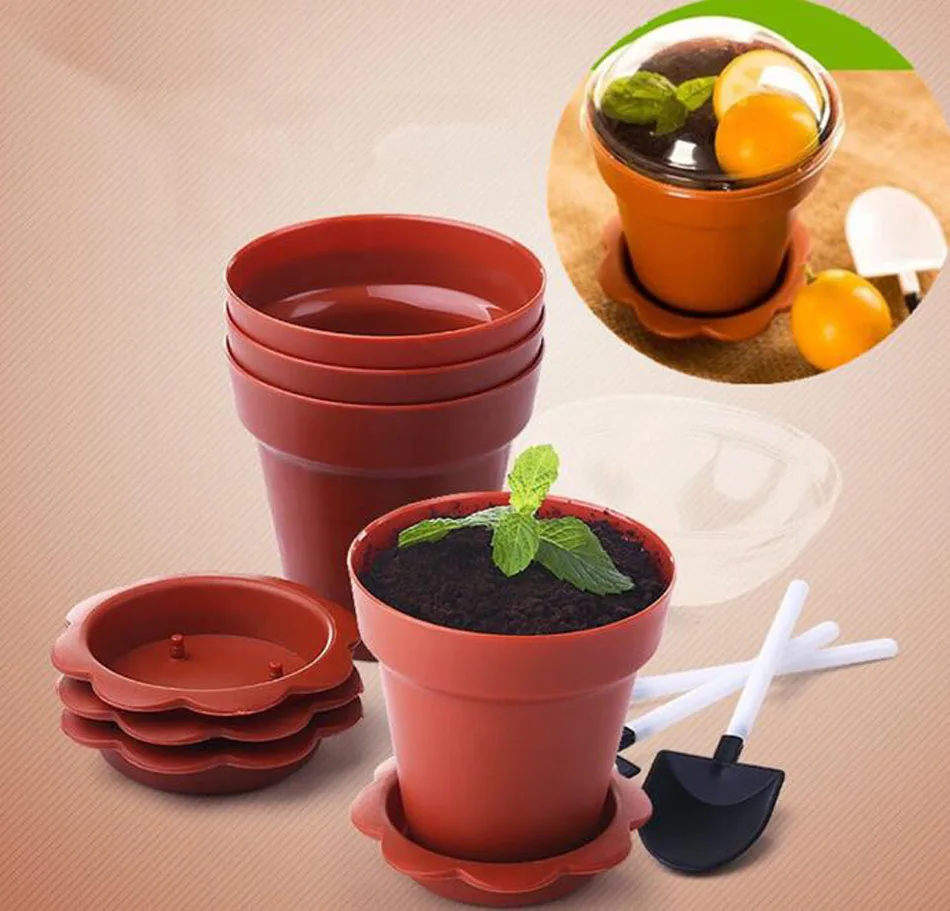 Description Picture 2 of item10/20/50pcs Flowerpot Cake Disposable Cups with Lid Shovel Scoop Bottom Plastic Yogurt Cup Dessert Container Ice Cream Mousse