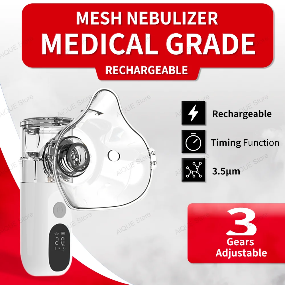 AiQUE 3.5&mu;m Rechargeable Mesh Nebulizer with LED Screen Silent Portable Medical Handheld Nebulizador Inhaler Inhalator Atomizer