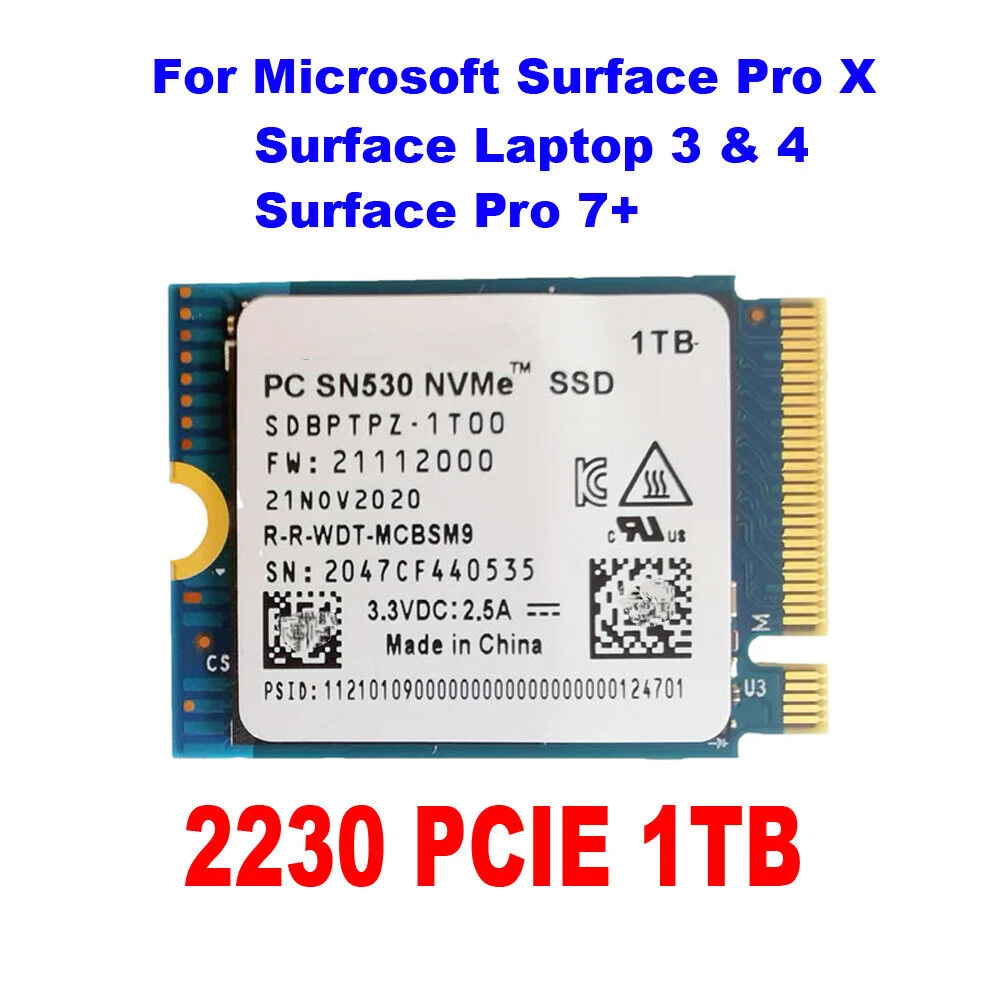 NEW SN530 m.2 2230 SSD 1TB NVMe PCIe for Microsoft Surface Pro 7+ 8 Steam  Deck IN STOCK