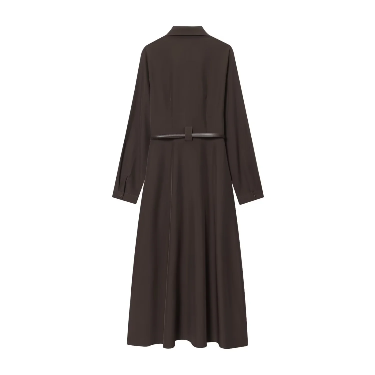 Women's Elegant Dress Female Spring Autumn V-Neck Solid Long Sleeve A-Pendulum Dress Lady With Belt Casual Fashion Shirt-Dress