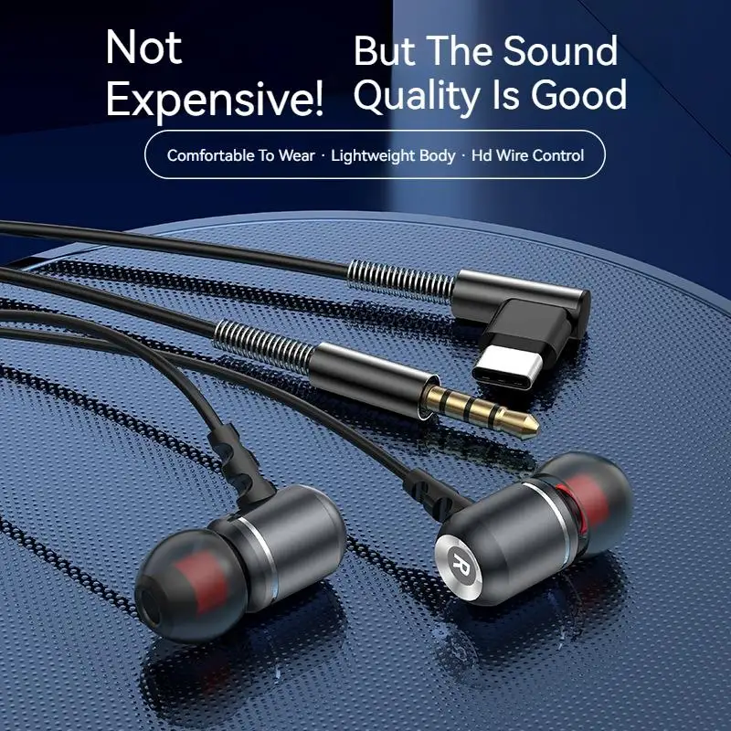 #(with earphone case)Type C&3.5mm Wired Earphones In-Ear Headphones For Samsung Earbud Hifi Stereo Headset Sport Gamer Handsfree 2