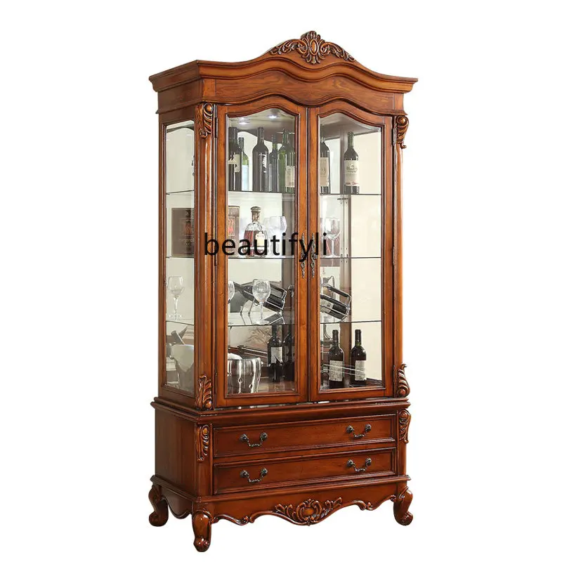 

yj American-Style Solid Wood Restaurant Wine Cabinet European-Style Living Room Wall Display Hallway