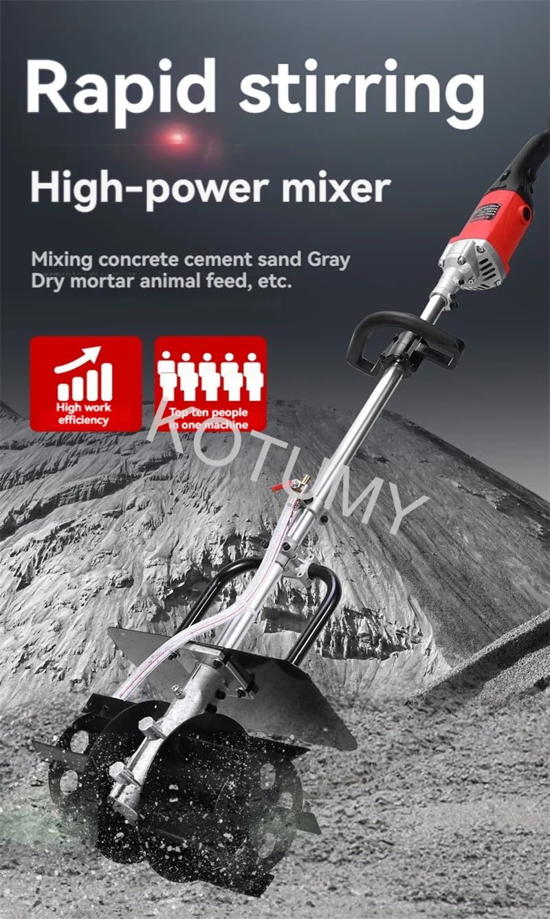 KOTUMY Elektrischer Betonmischer, Handschub, hocheffizienter Futtermörtel, Multifunktions-Konstruktion, Zementmischer, 220 V, 9800 W – Detail 1