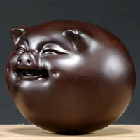 Solid Wood Pig Hand Art Craft Carving Home Decoration Figurine Ornaments Wooden Pig Happy Feng Shui Office Decoration Gift 3
