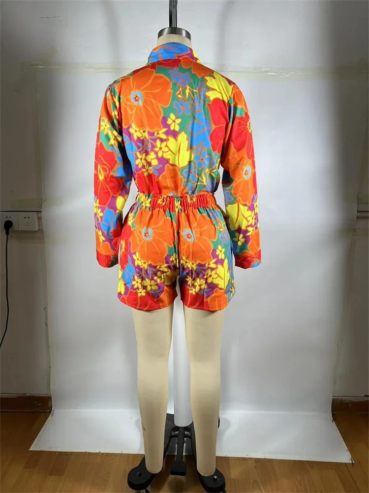 Wmstar 2 Piece Sets Women Outfit Flower Random Print Long Sleeve Shirt and Shorts Set  Two Piece Wholesale Dropshipping 2025