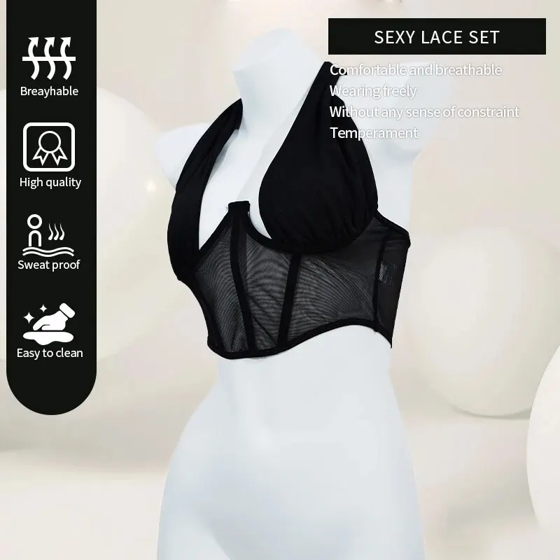 Fashionable Women Tight Fitting Corset Sexy Lace up Wrapped Top Backless Slim Fit Split Top