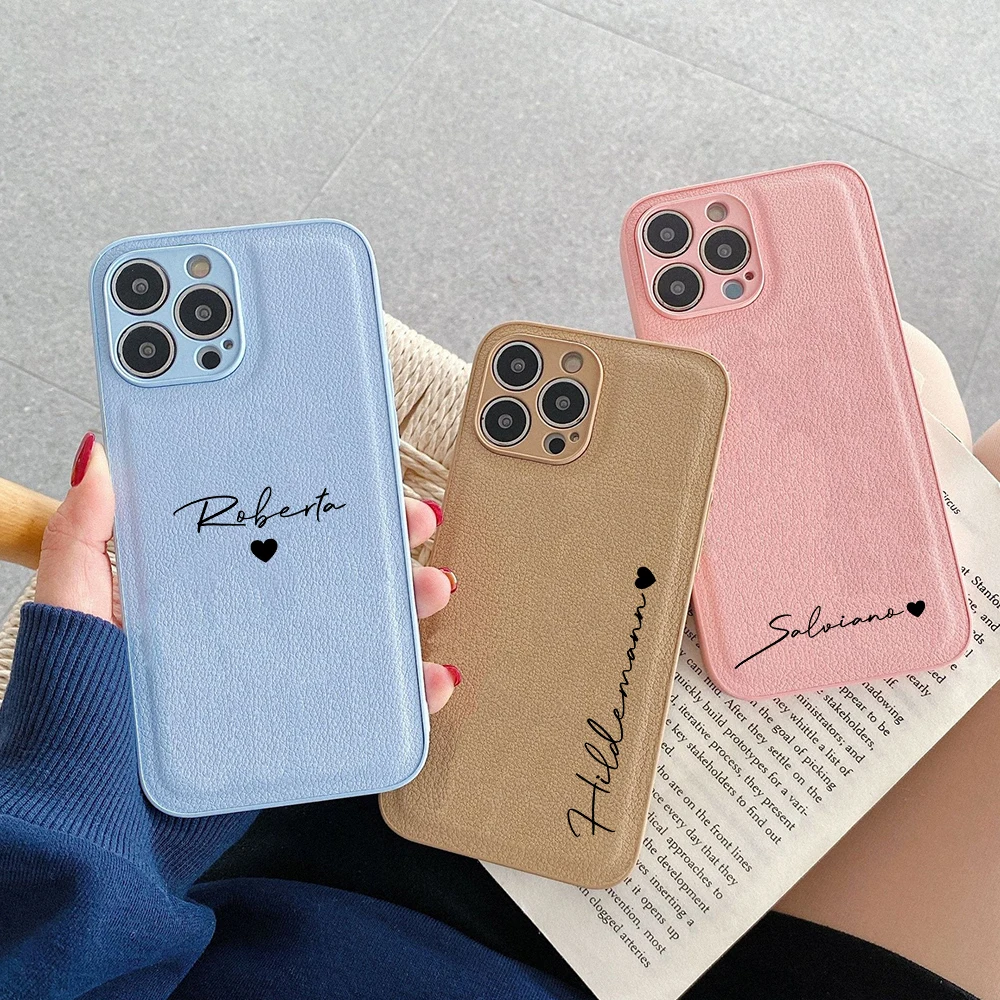 

Personalised Custom Name Leather Phone Case for iPhone 14 13 12 11 Pro Max X XS XR 7 8 Plus Protective Back Cover for iPhone 14