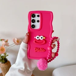 Cute Cartoon Wrist Chain Wave Lanyard Phone Case Cover - Samsung S23 (RoseRedSL)