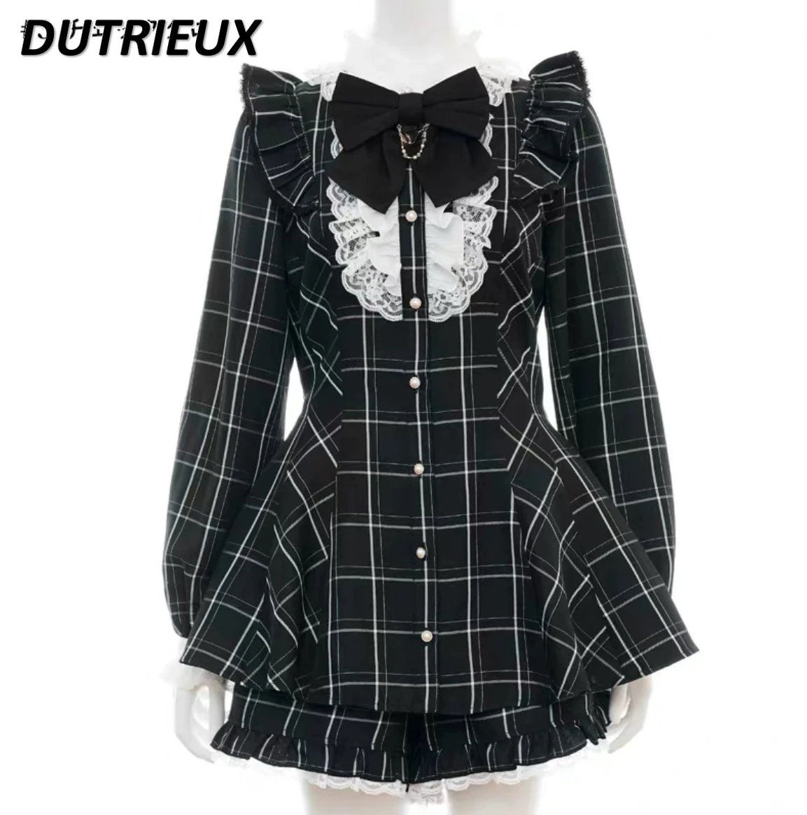 SC Set Summer New Short-sleeved Stand-up Collar Slim-fit Top Mine Series Slimming Waist Bow Shirt and Shorts Two Piece Set