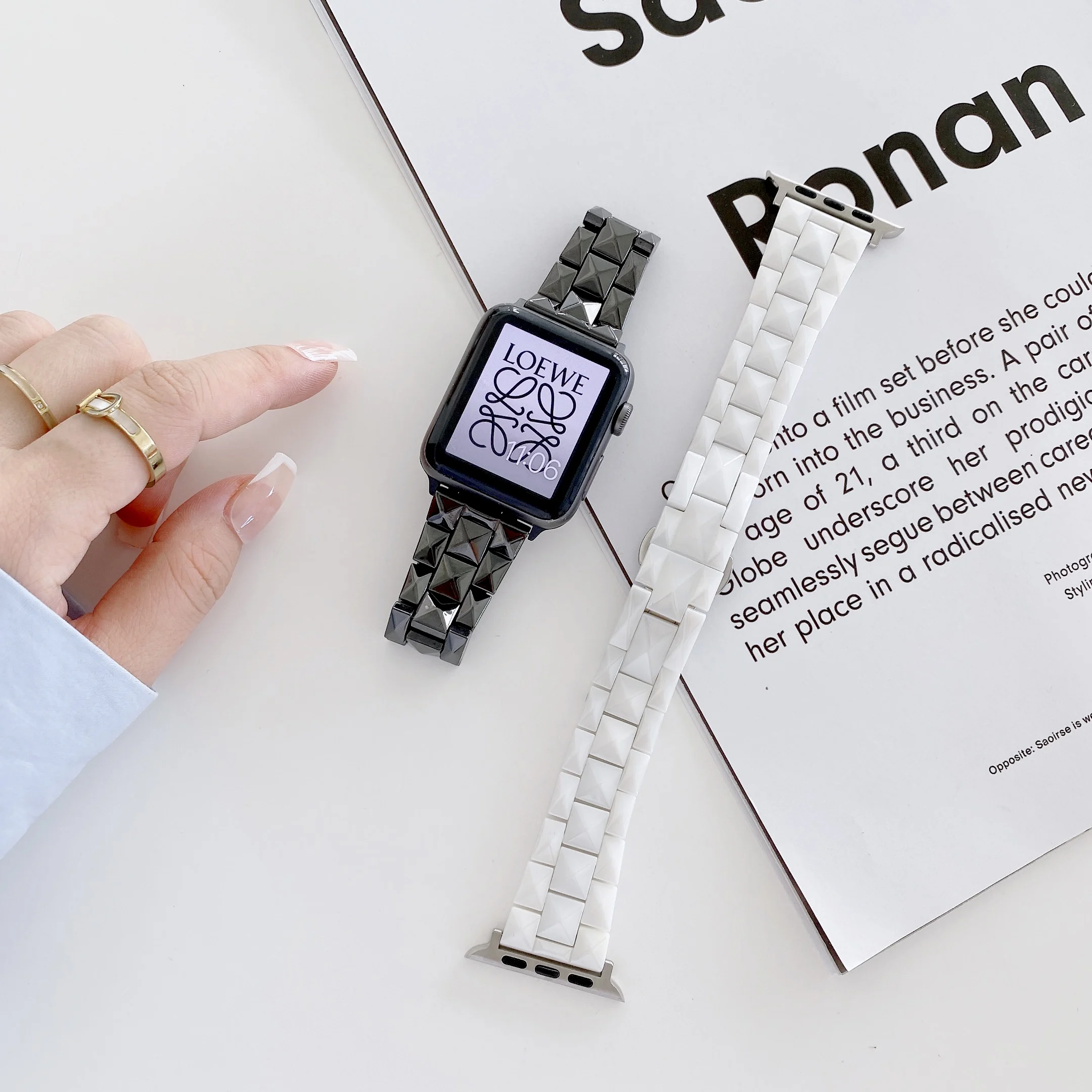 Ceramic Strap for Apple watch Ultra 8 7 6 5 4 SE band 45mm 44mm 41mm 40mm Men/Women metal bracelet strap for iwatch 3 42mm 38mm