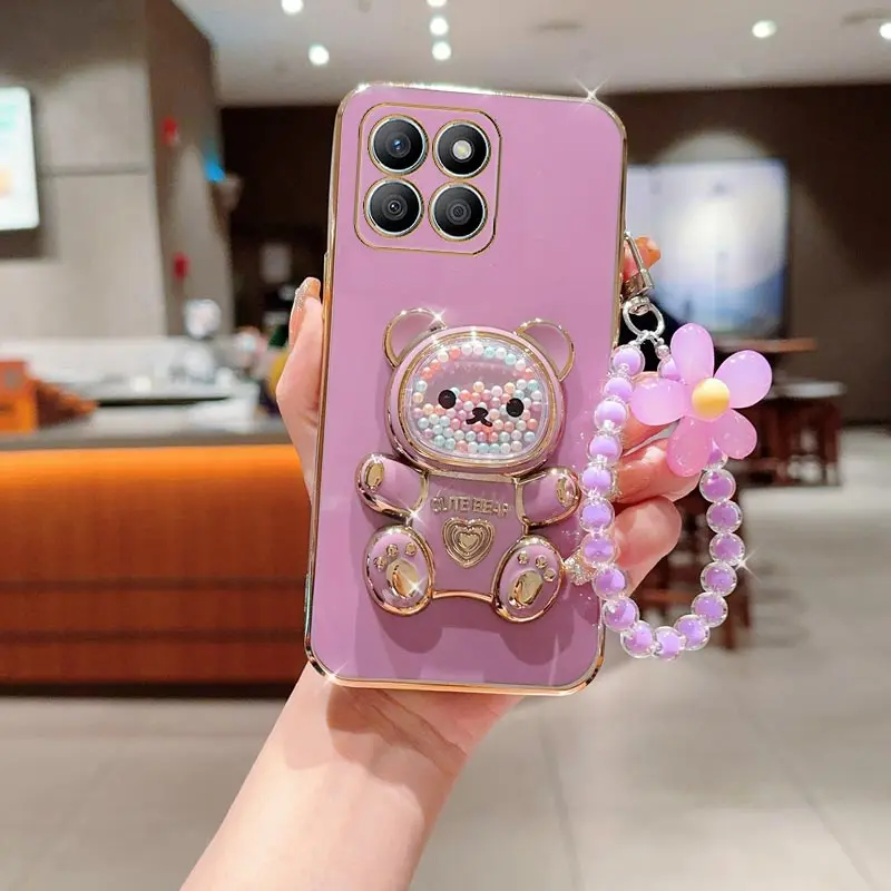 Bear Flower Strap Phone Holder Case with Stand Cover